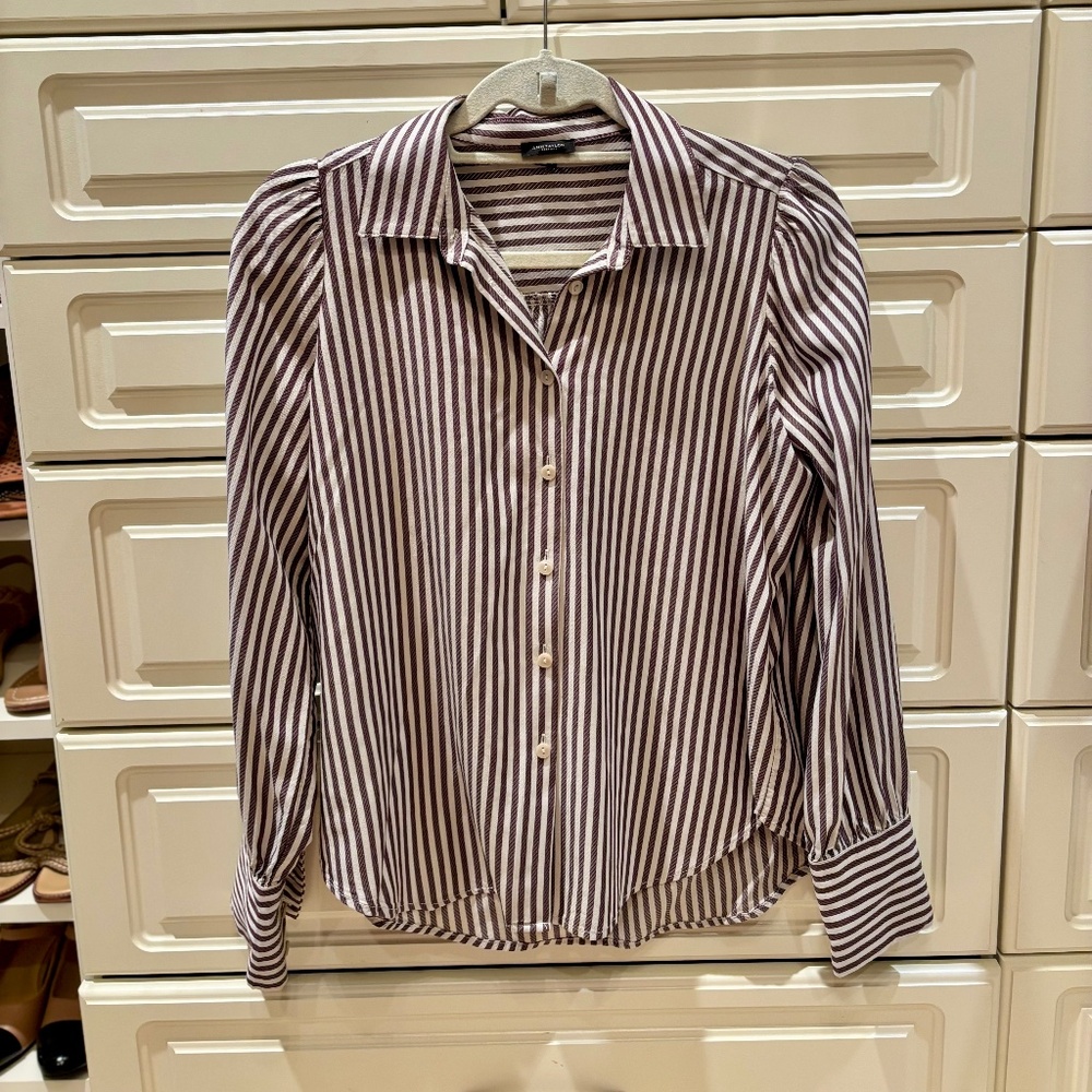 Ann Taylor Factory Brown and Cream Striped Blouse XS